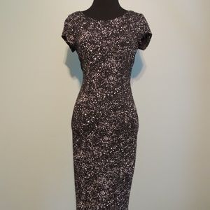 Black midi dress w/ cream splatter & low back